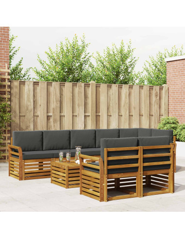 Set divani 9 pcs Naturale e Antracite Legno di Acacia Massello