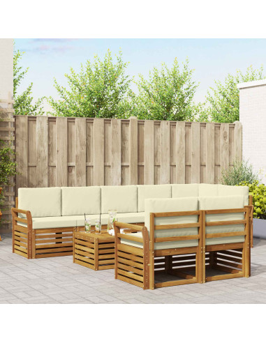 Set divani 9 pcs Naturale e Crema Legno di Acacia Massello