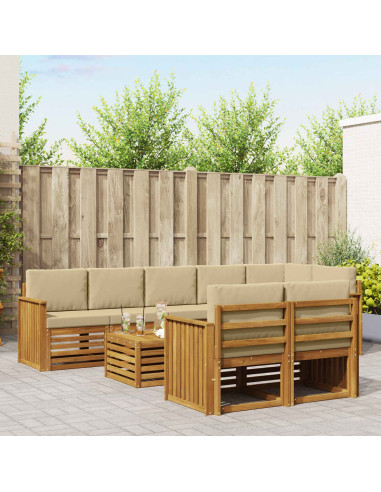 Set divani 9 pcs Naturale e Beige Legno di Acacia Massello