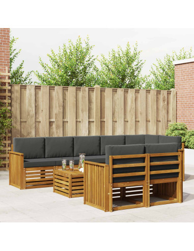 Set divani 9 pcs Naturale e Antracite Legno di Acacia Massello