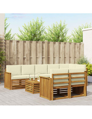 Set divani 9 pcs Naturale e Crema Legno di Acacia Massello