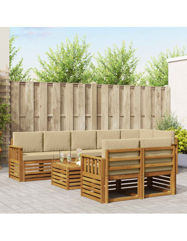 Set divani 9 pcs Naturale e Beige Legno di Acacia Massello