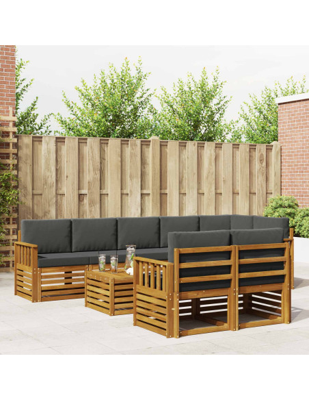 Set divani 9 pcs Naturale e Antracite Legno di Acacia Massello