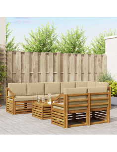 Set divani 9 pcs Naturale e Beige Legno di Acacia Massello