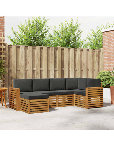 Set divani 6 pcs Naturale e Antracite Legno di Acacia Massello