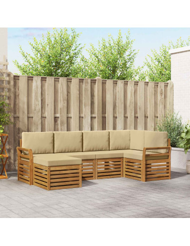 Set divani 6 pcs Naturale e Beige Legno di Acacia Massello