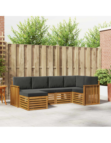 Set divani 6 pcs Naturale e Antracite Legno di Acacia Massello