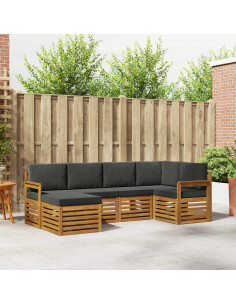 Set divani 6 pcs Naturale e Antracite Legno di Acacia Massello