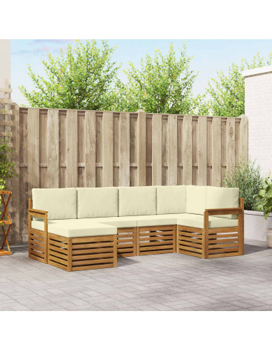 Set divani 6 pcs Naturale e Crema Legno di Acacia Massello