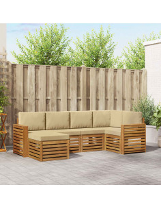 Set divani 6 pcs Naturale e Beige Legno di Acacia Massello