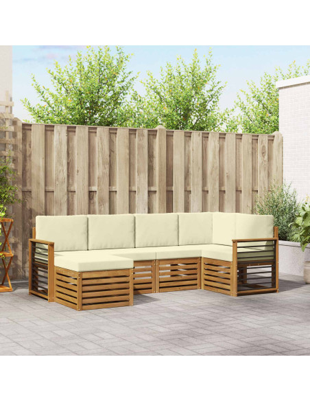 Set divani 6 pcs Naturale e Crema Legno di Acacia Massello