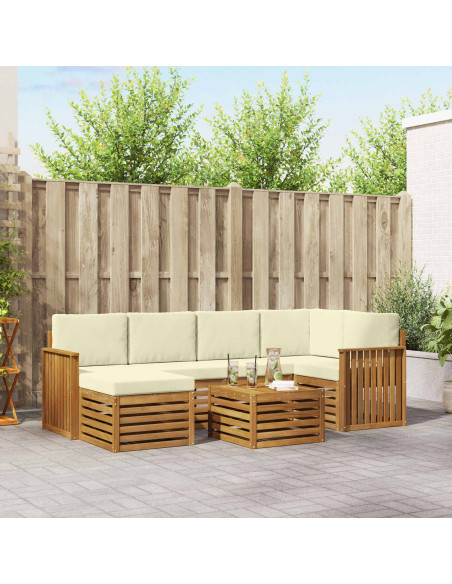Set divani 7 pcs Naturale e Crema Legno di Acacia Massello