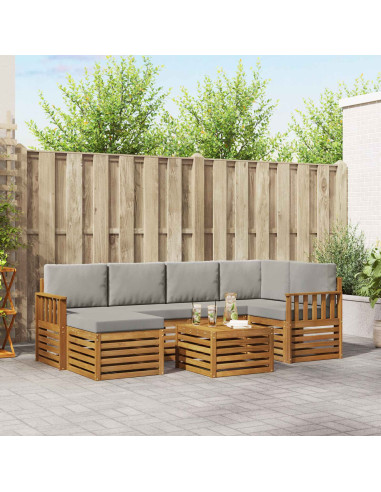 Set divani con cuscino 7 pcs Grigio Naturale e Chiaro