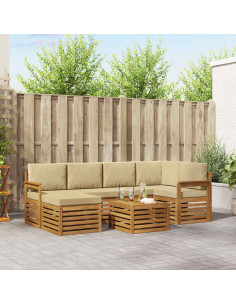 Set divani 7 pcs Naturale e Beige Legno di Acacia Massello