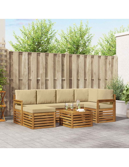 Set divani 7 pcs Naturale e Beige Legno di Acacia Massello