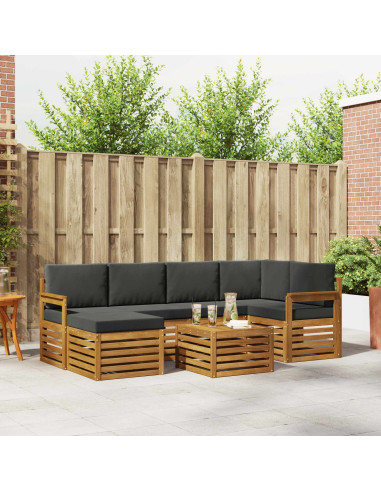 Set divani 7 pcs Naturale e Antracite Legno di Acacia Massello