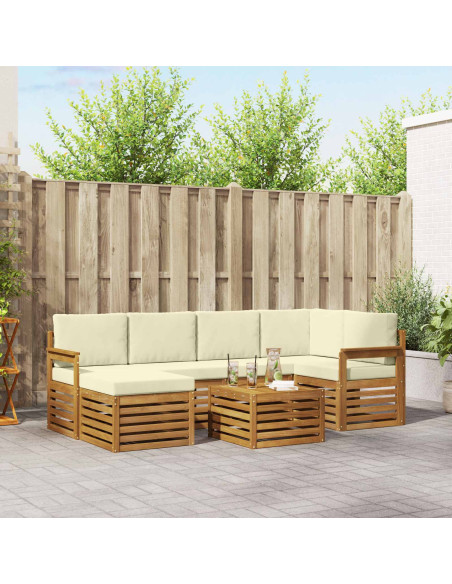 Set divani 7 pcs Naturale e Crema Legno di Acacia Massello
