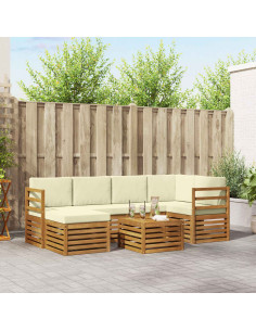 Set divani 7 pcs Naturale e Crema Legno di Acacia Massello