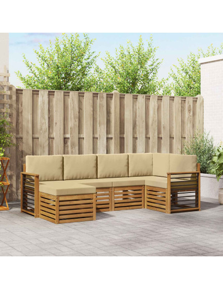 Set divani 6 pcs Naturale e Beige Legno di Acacia Massello
