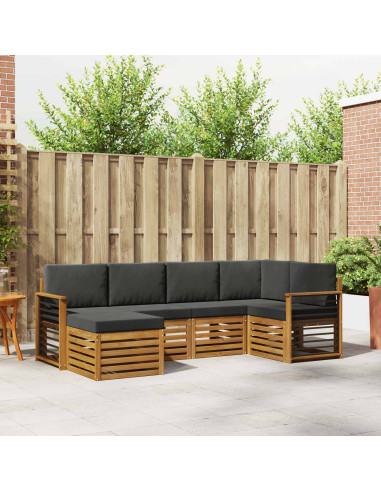 Set divani 6 pcs Naturale e Antracite Legno di Acacia Massello