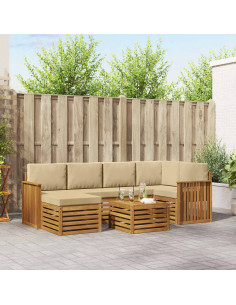 Set divani 7 pcs Naturale e Beige Legno di Acacia Massello