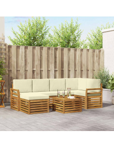 Set divani 7 pcs Naturale e Crema Legno di Acacia Massello