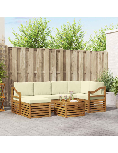 Set divani 7 pcs Naturale e Crema Legno di Acacia Massello