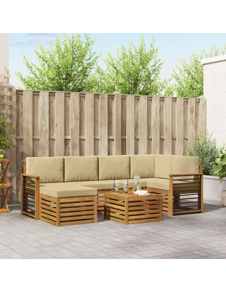 Set divani 7 pcs Naturale e Beige Legno di Acacia Massello