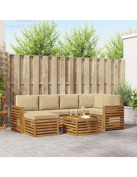 Set divani 7 pcs Naturale e Beige Legno di Acacia Massello