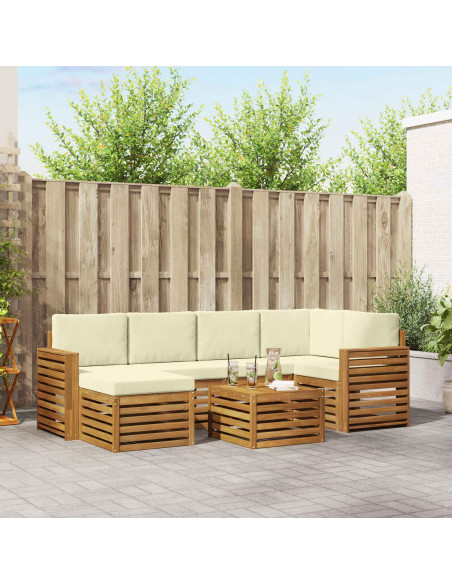 Set divani 7 pcs Naturale e Crema Legno di Acacia Massello