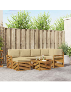 Set divani 7 pcs Naturale e Beige Legno di Acacia Massello