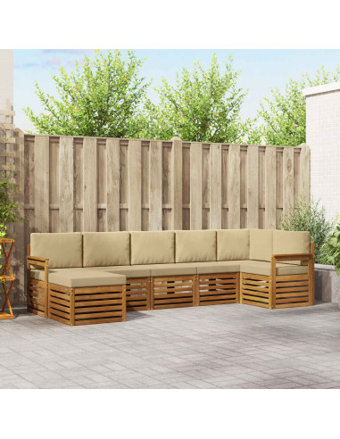 Set divani 7 pcs Naturale e Beige Legno di Acacia Massello