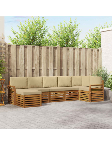 Set divani 7 pcs Naturale e Beige Legno di Acacia Massello