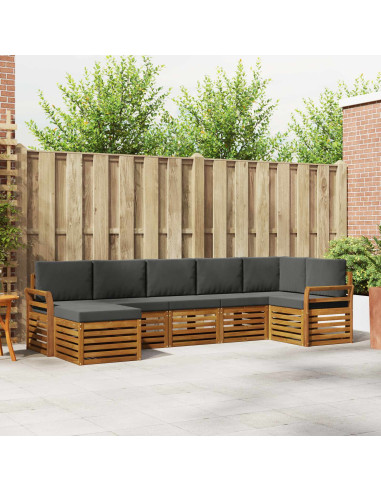 Set divani 7 pcs Naturale e Antracite Legno di Acacia Massello