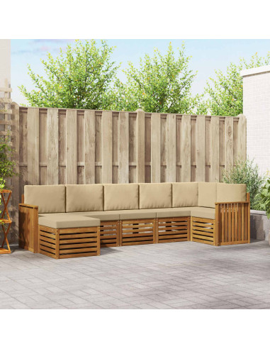 Set divani 7 pcs Naturale e Beige Legno di Acacia Massello