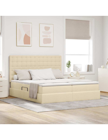 Letto con Contenitore Crema 200 x 200 cm Pelle Sintetica