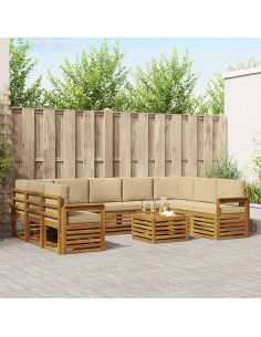 Set divani 10 pcs Naturale e Beige Legno di Acacia Massello