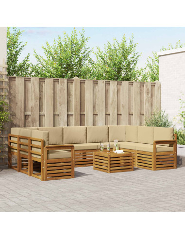 Set divani 10 pcs Naturale e Beige Legno di Acacia Massello