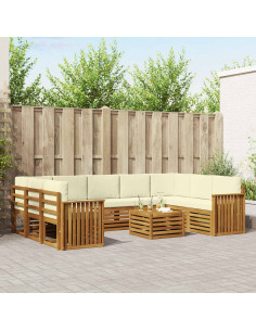 Set divani 10 pcs Naturale e Crema Legno di Acacia Massello