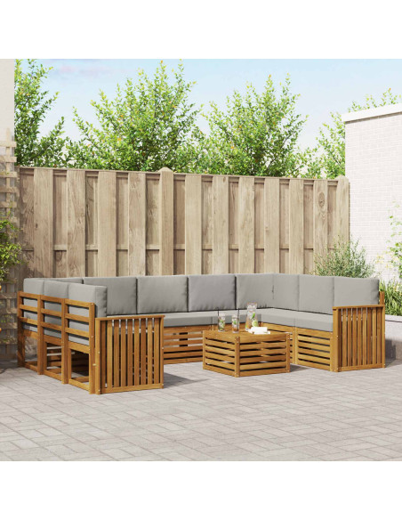 Set divani con cuscino 10 pcs Grigio Naturale e Chiaro