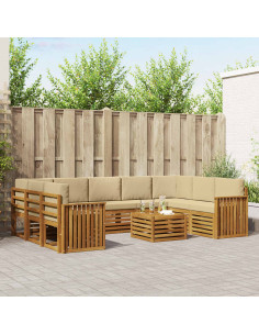 Set divani 10 pcs Naturale e Beige Legno di Acacia Massello