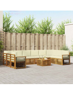 Set divani 11 pcs Naturale e Crema Legno di Acacia Massello
