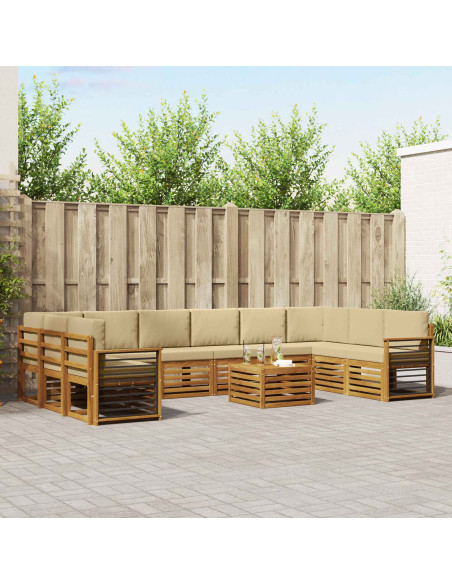 Set divani 11 pcs Naturale e Beige Legno di Acacia Massello