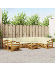 Set divani 11 pcs Naturale e Crema Legno di Acacia Massello