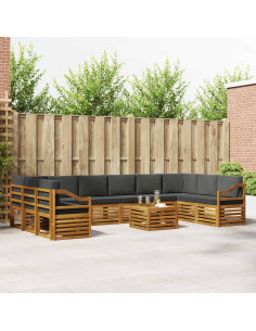 Set divani 11 pcs Naturale e Antracite Legno di Acacia Massello