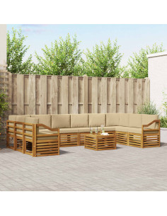 Set divani 11 pcs Naturale e Beige Legno di Acacia Massello