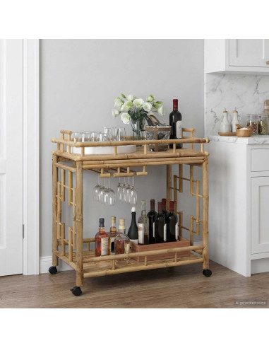 Carrello da vino con ruote Naturale 85 x 50 x 93 cm Bambù