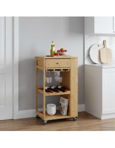 Carrello da Cucina con Ruote Naturale 47,5 x 36 x 83 cm Bambù