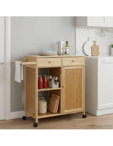 Carrello da Cucina con Ruote Naturale 90,5 x 36 x 86,5 cm Bambù