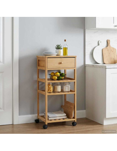 Carrello da Cucina con Ruote Naturale 37 x 36 x 80 cm Bambù